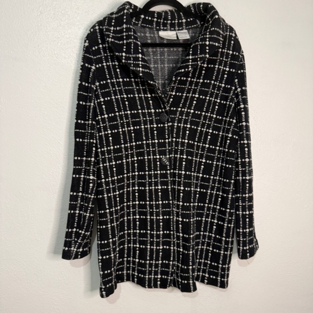 Worthington Black & White Plaid Sweater Jacket w/Front Snap Buttons. Sz L.